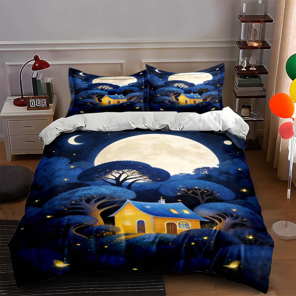 

Moonlit forest scene. Bedding Duvet cover sets Duvet covers Pillowcases gifts (1 * Duvet Cover 2 * Pillowcases, without duvet insert) 135x200cm