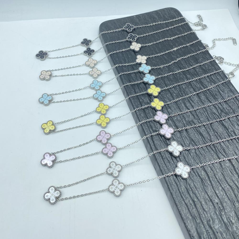 13MM Titanium Steel 5 Flowers Double Sided Shell Star Pattern Shell Lucky Four Leaf Clover Necklace