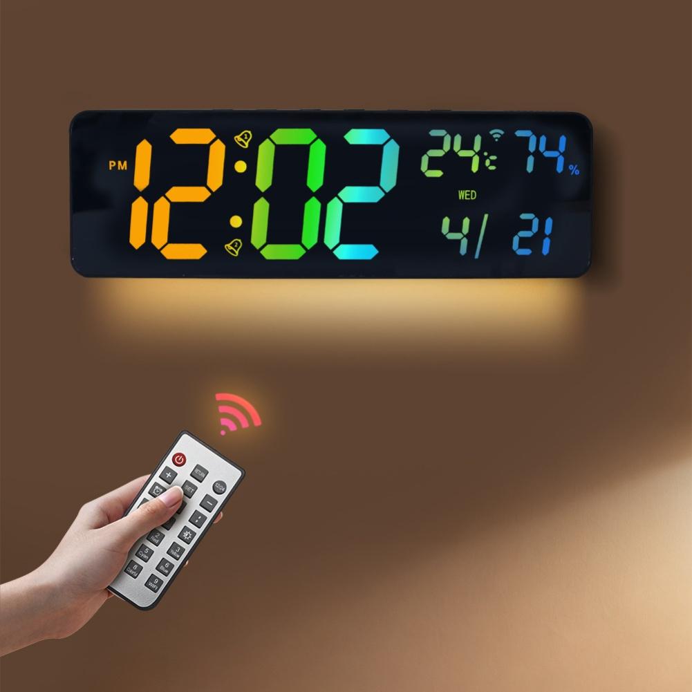RGB Electronic Wall Clock 360x115x23mm Light Sensor Perpetuals Calendar Versatile Timer Type C Power Supply Home Parts