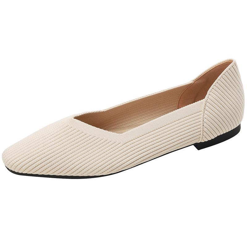 Одинарная обувь вязаная обувь из ткани женская обувь новая с квадратным носком на плоской подошве с открытым верхом универсальная 34 абрикосовый 2609₽