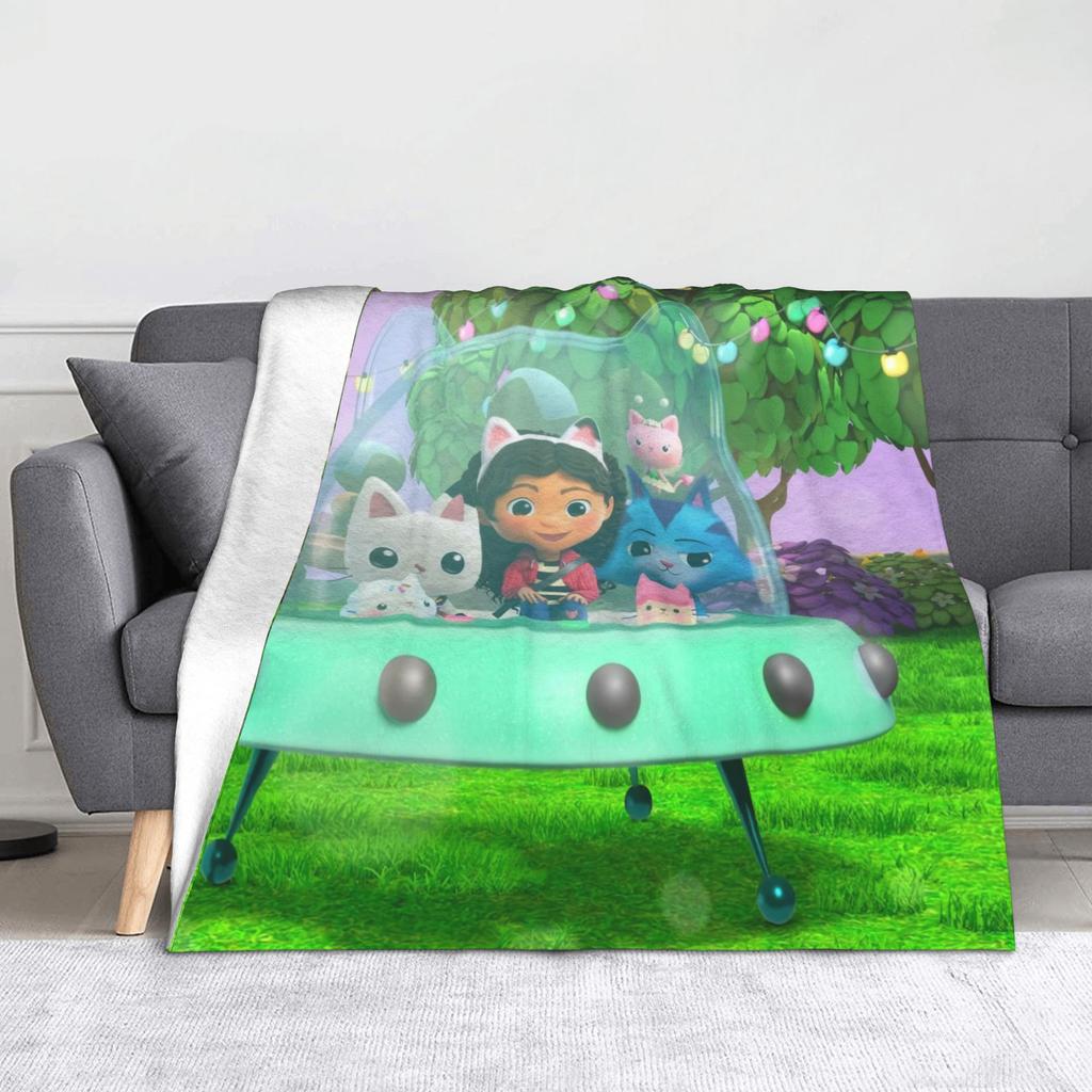 Pink Gabby Dollhouse Blanket Coral Fleece Plush Cute Cartoon Ultra-Soft Throw Blanket for Bedding Couch Bedspread