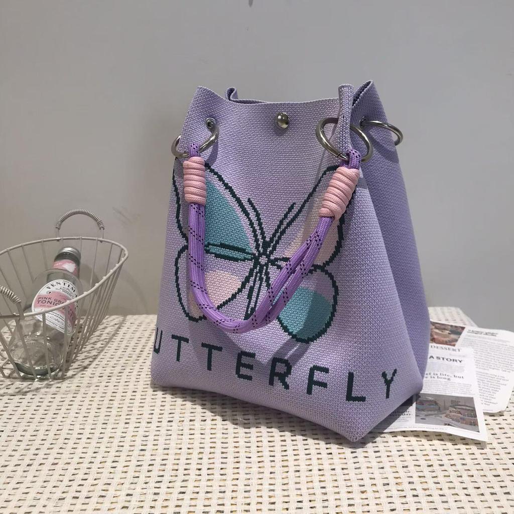 Korean Style Knitted Bucket Bag - Women's Fashion Versatile Handbag 2025