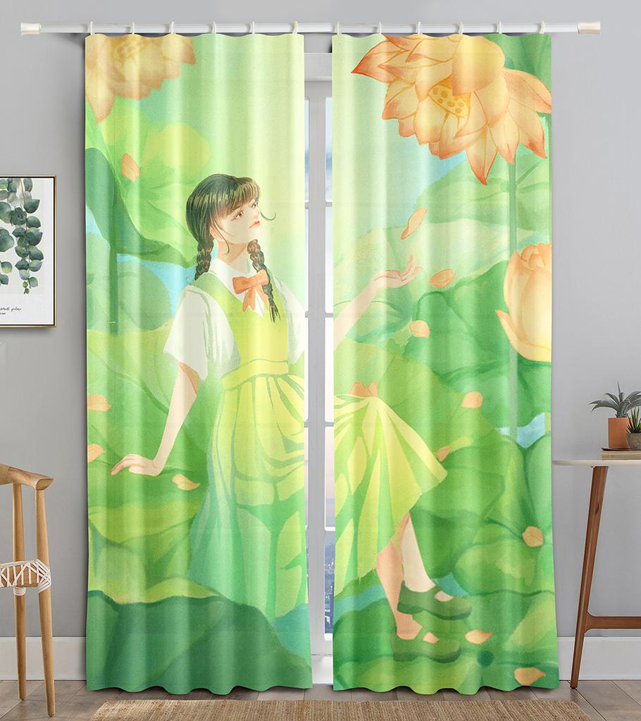 Flower Maiden Butterfly Shiny Girl Blackout Window Curtain for Living Room Bedroom Bathroom Kicthen Door Cupboard Decor Hooks