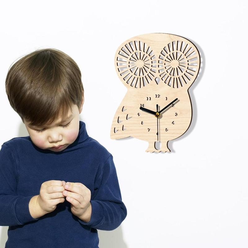 Owl Wood Clock for Creative Animal Children Holiday Gift Supplies for Home Office Dormitory Decoration Birthday Gift