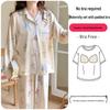 Plus Size Maternity & Postpartum Pajama Set with Breast Pads - Long Sleeve, Spring & Autumn Nursing Wear