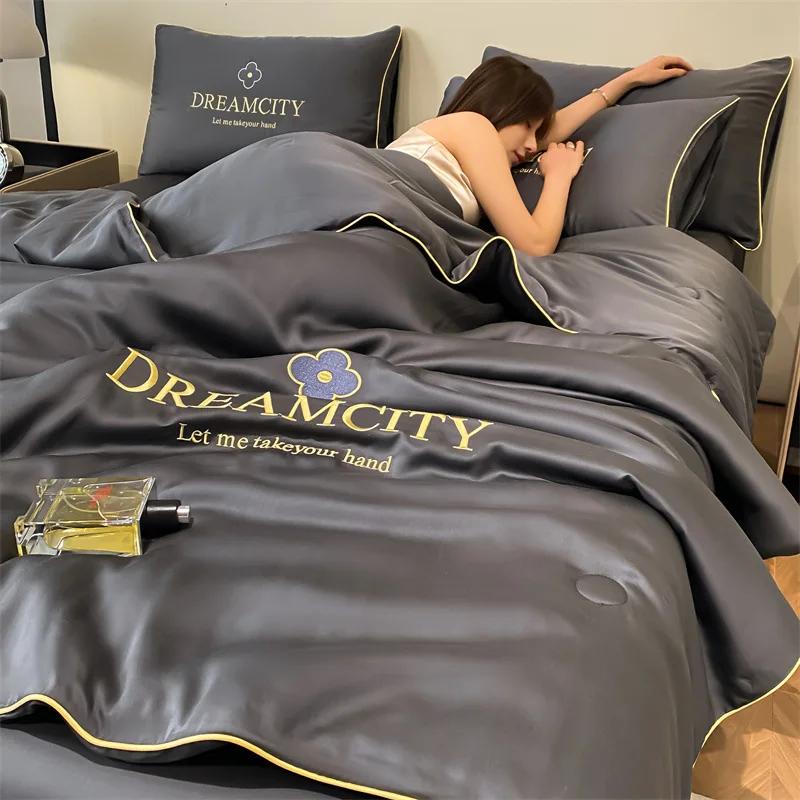 Summer Washed Tencel Quilt Ice Silk Air Conditioner Cool Thin Quilt,Cooling Blanket For Bed Silky Air Condition Comforter