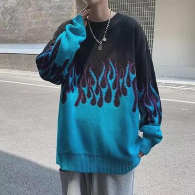 Męski modny sweter żakardowy w stylu Hong Kong Hip-Hop Flame - jesień/zima, luźny krój