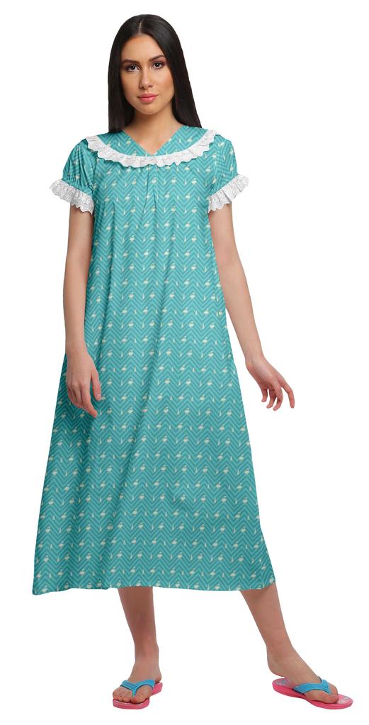 Moomaya Pijama de noapte pentru alăptare cu gât în V pentru femei, din bumbac imprimat, rochie de noapte A-line