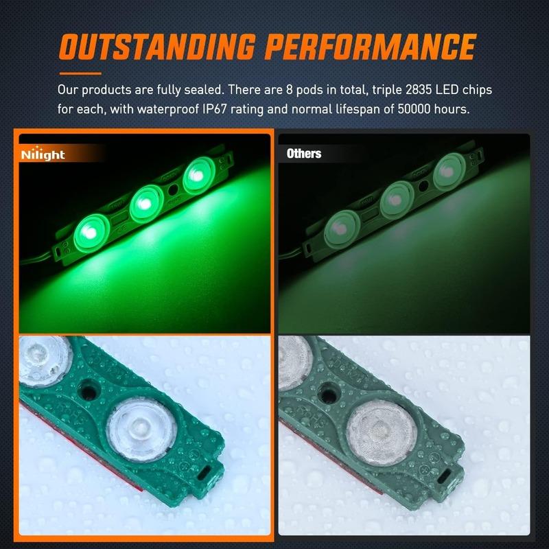 Nilight 8PCS Truck Pickup Bed Light 24LED Green Cargo Rock Lighting Kits with Switch for Van Off-Road Under Car Side Marker Foot Wells Rail, 2 Years