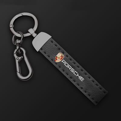 Zinc Alloy Leather Car Keychain Rings Embroidered Key Chain For Porsche Cayenne Panamera Macan 911 718 Taycan Boxster Cayman 918