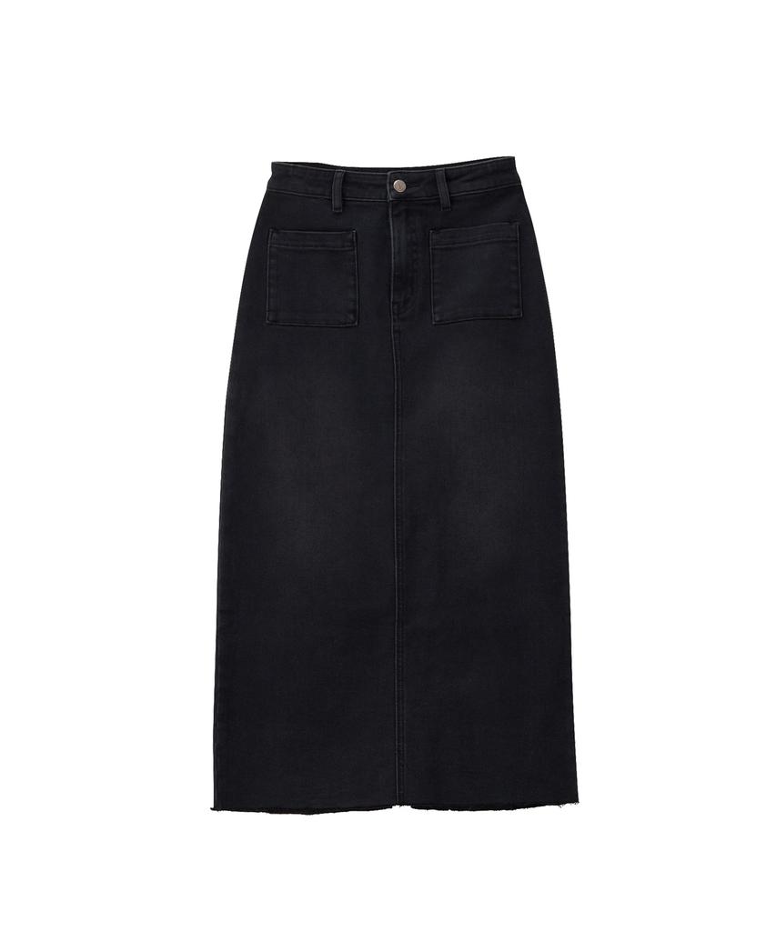 SALON DE YOHN Straight Denim Long Skirt_ Dark Gray