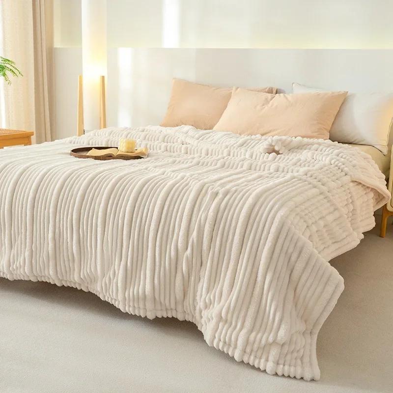 

2024 новый 310 г высокограммовый молочный флис класса А полосатый жаккардовый плед для матери и ребенка коралловый флис 100x150cm 1pcs