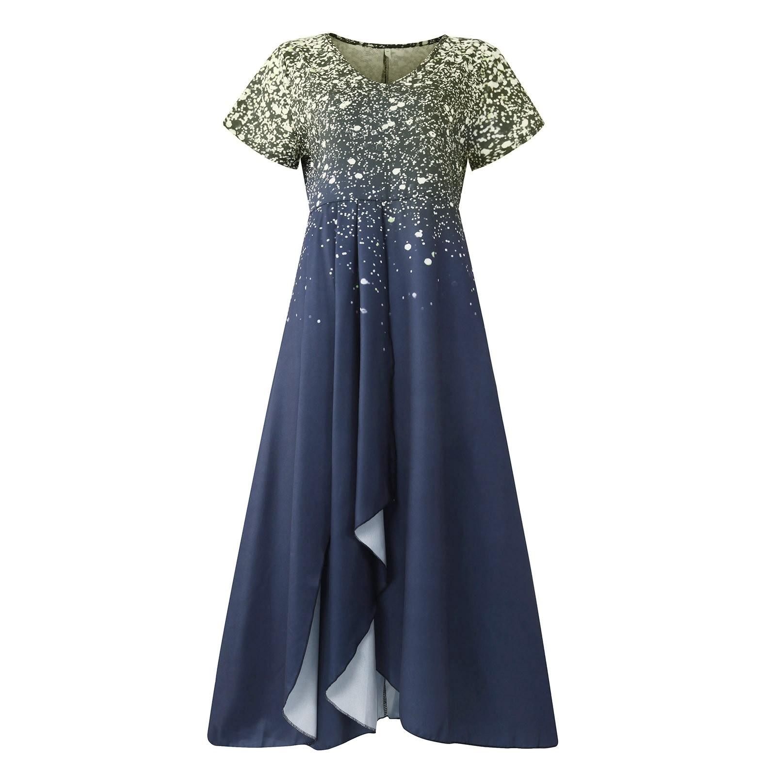 

Женское повседневное большое длинное платье с v-образным вырезом и молнией с короткими рукавами и вставками с принтом M жёлтый