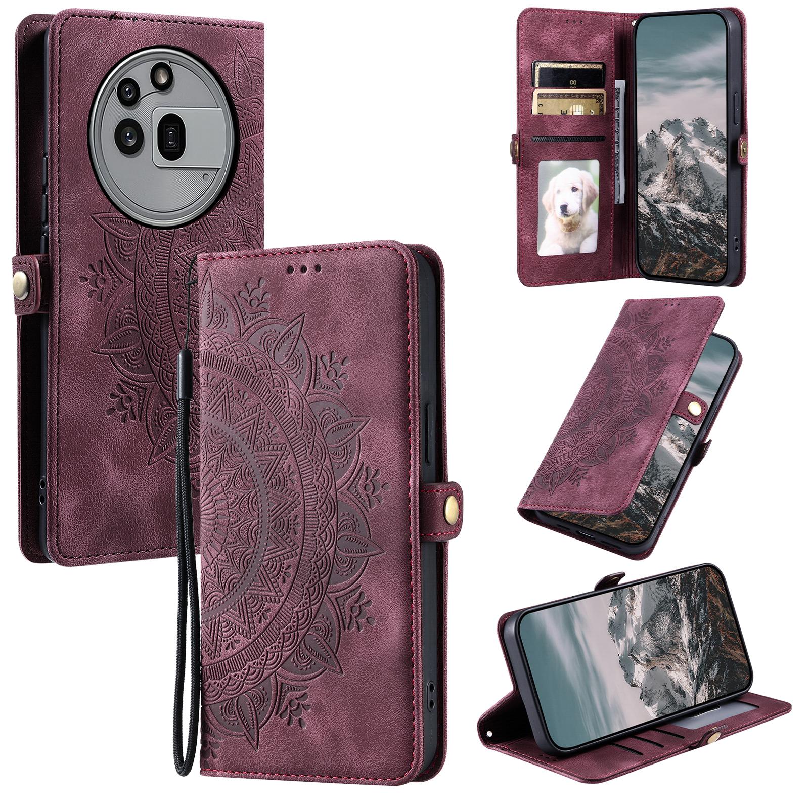 

Style 016 For Nothing Phone (3a) Pro Case Skin Feel Totem Imprinted Wallet Leather Phone Cover Wine Red
