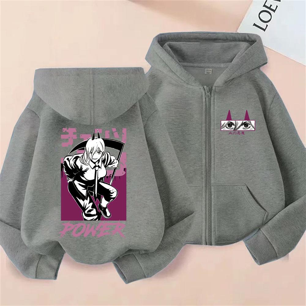 Hot Anime Chainsaw Man Power Zip Up Jakcet Men Women Casual Oversized Zipper Hoodie Men's Manga Fleece Cotton Sweatshirt Coat