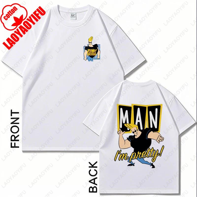 Vintage Cartoon Network Johnny Bravo Was Here Reckless Cotton Tshirt Im Pretty Graphic Print Tops Unisex Women Streetwear Tee Gift