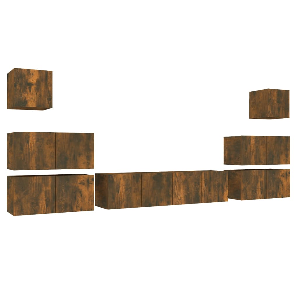 8 piece TV cabinet set smoked oak effect engineered wood