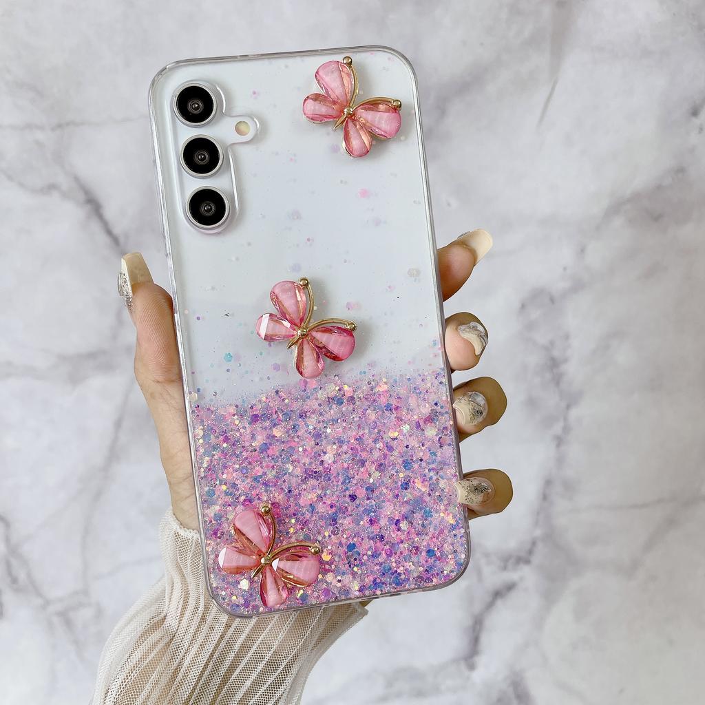For Samsung Galaxy S24 FE Case Glowing In Dark 3D Butterfly Epoxy TPU Phone Cover