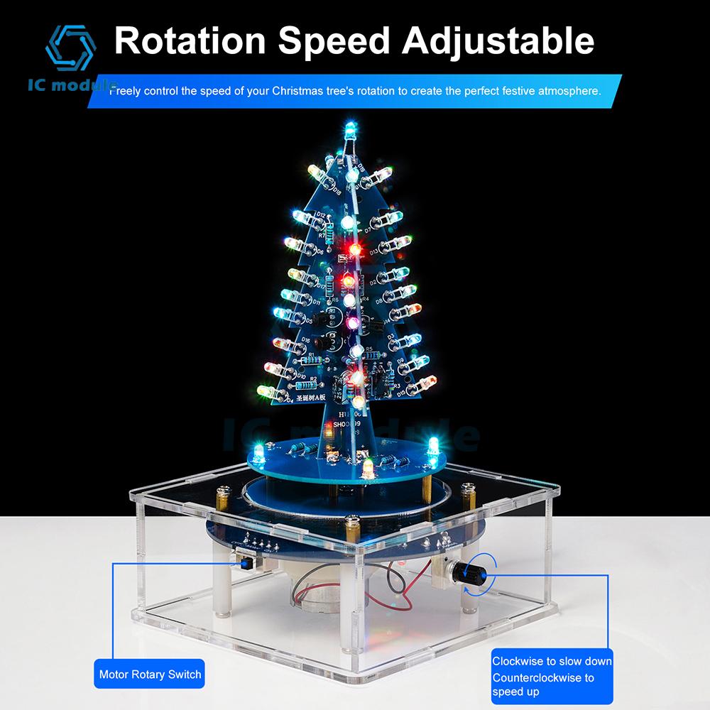 Árbol de Navidad de Luz Fluida LED Colorido 3D Kit Electrónico DIY CC 5V Caja de Música Giratoria Micro USB Práctica de Soldadura Proyecto de Navidad