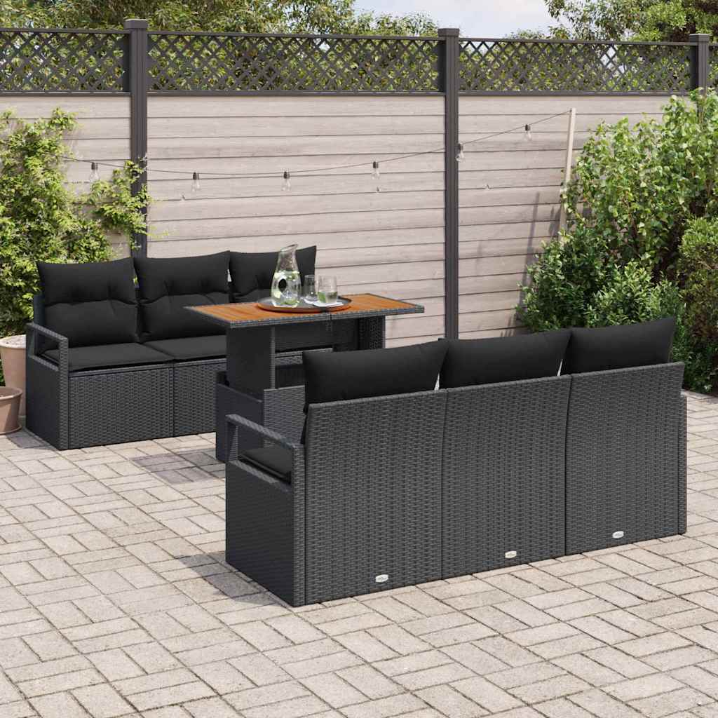 7 Piece Garden Sofa Set with Cushions Black