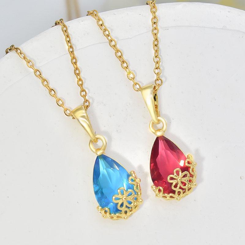 Star Same Water Drop Necklace Female Court Retro Personalized Inlaid Crystal Pendant Collarbone Chain Jewelry