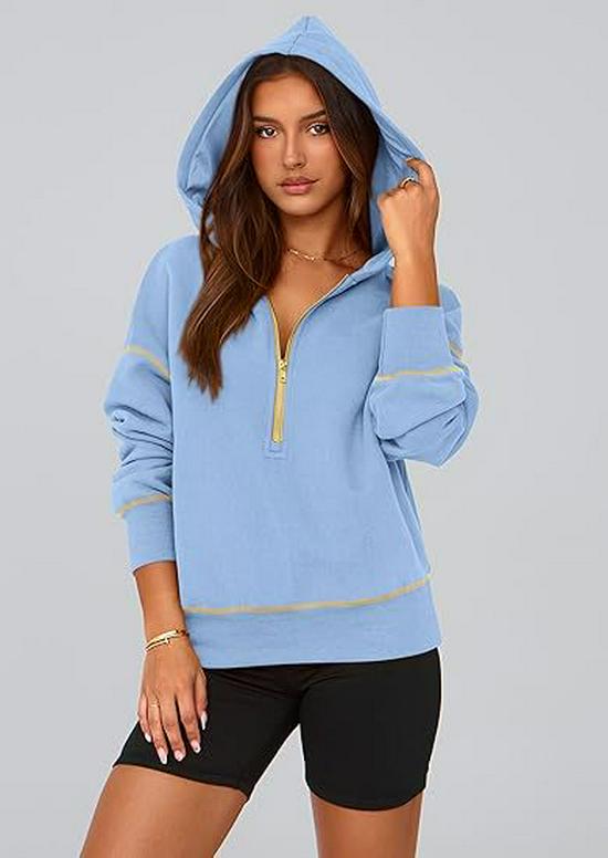Women's Cropped Half Zip Hooded Sweatshirt - Autumn Winter Fashion 2025