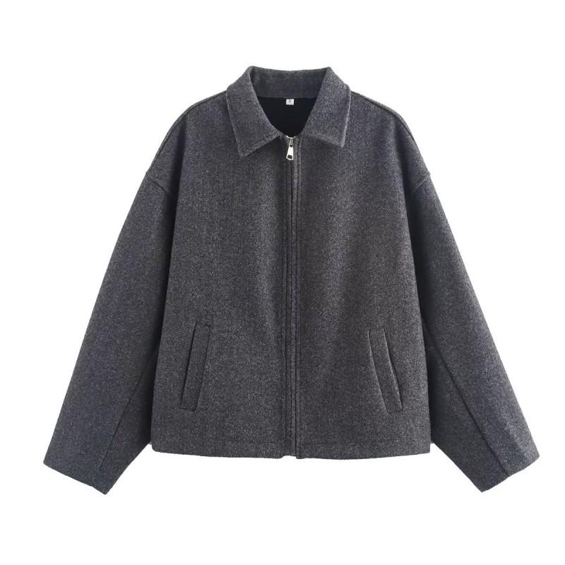 2026 Dam Överdimensionerad Enfärgad Dragkedja Ullblandning Rock - 10 Färger Streetwear Stil