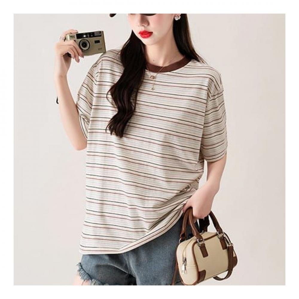 Navava Casual Daily STriped Round Neck ShorT Sleeve T shirT nT1775