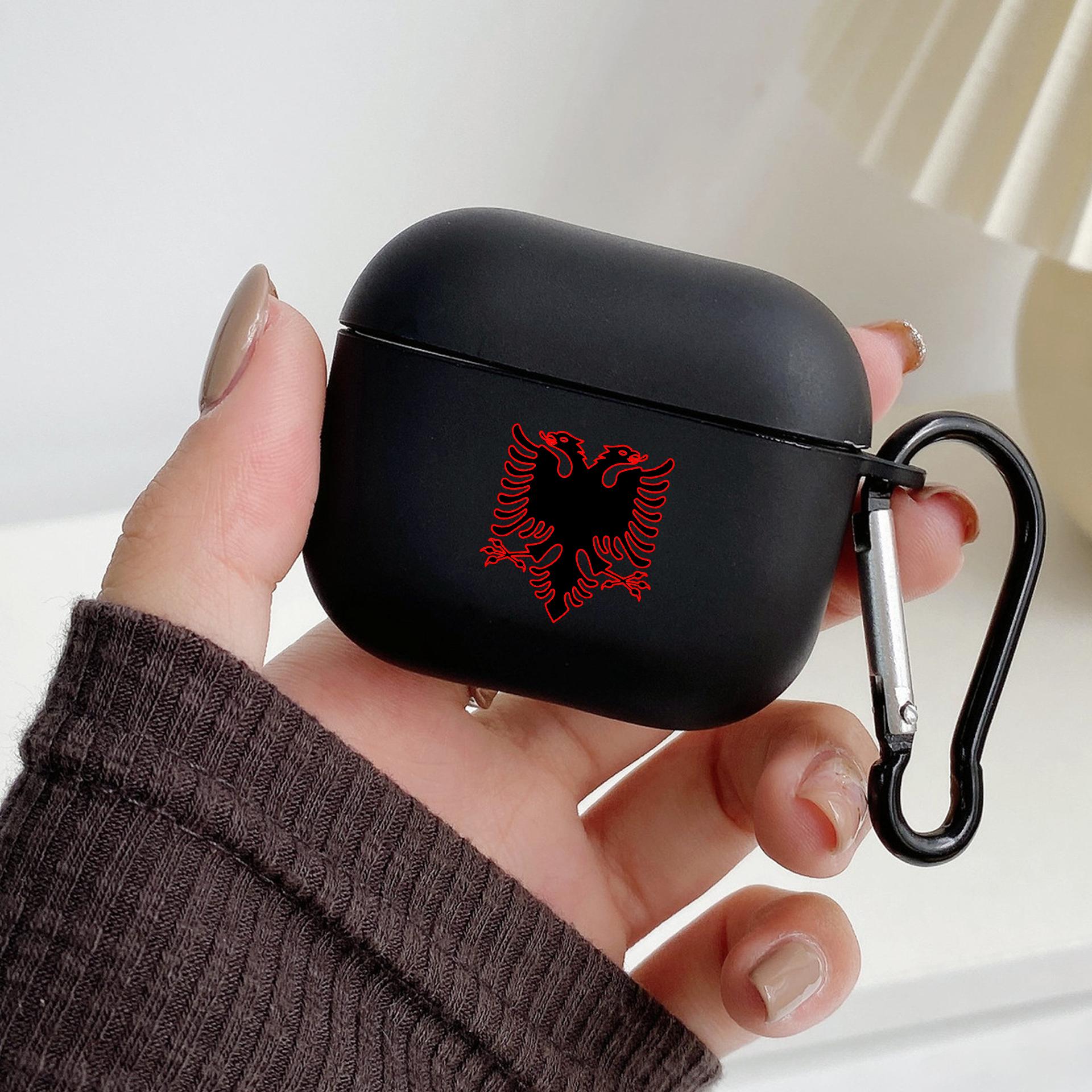 Albania Albanians Flag With Hook For Airpod Pro 3 Pro2 Black Protective Cover Silicone Case for Apple Airpods 2 1 Earphone Cases Airpods pro2