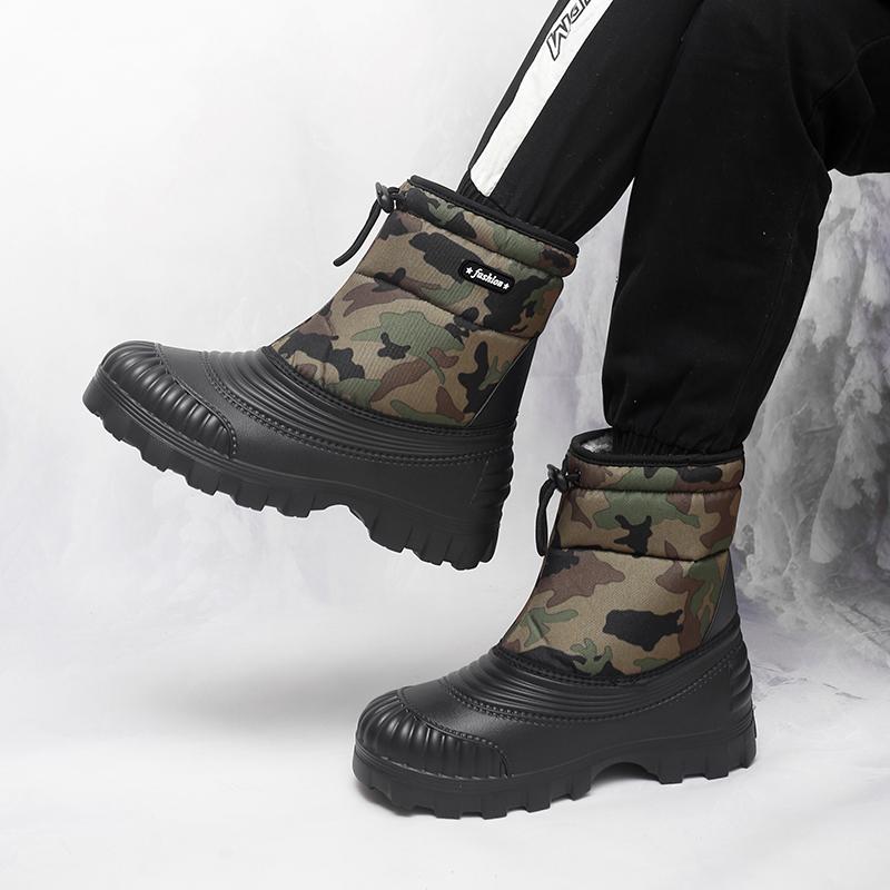 Men's Winter Warm Snow Boots Rubber Hiking Boots Outdoor Mid Calf Camouflage Duck Boots Waterproof  Plus Size