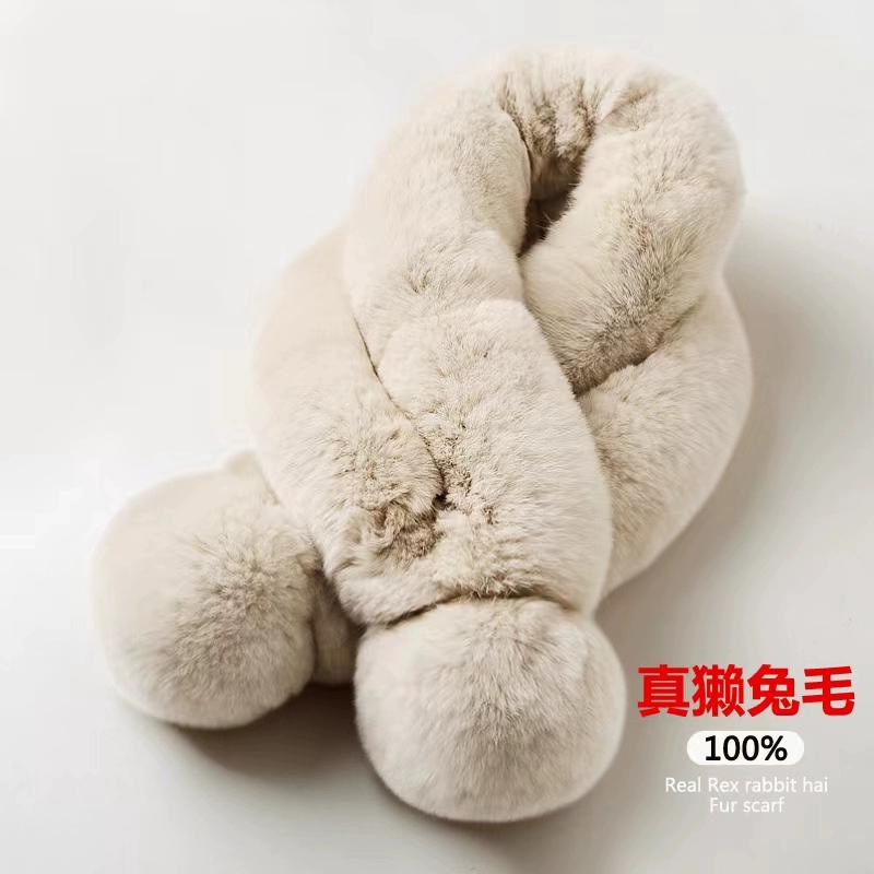 Versatile Rabbit Hair Scarf Women's Autumn and Winter Warm Real Rex Rabbit Hair Scarf Solid Color Children's Universal Thickened Hair