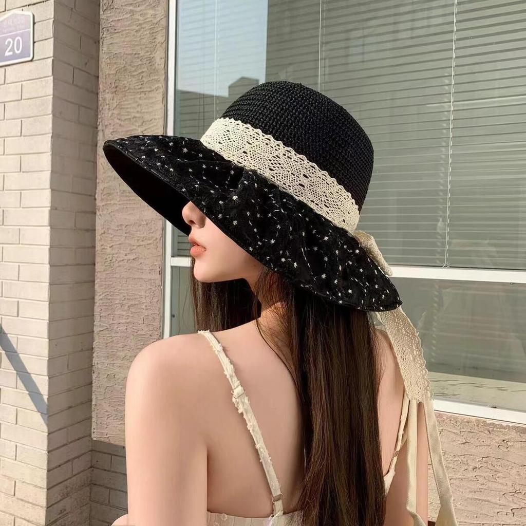 Mesh Bow Fisherman Hat, Summer Sun Hat Women, New Large Brim Sun Hat UV Sun Hat