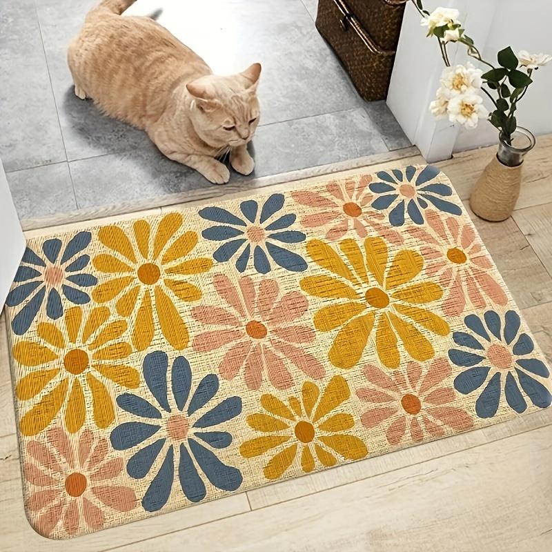 Floral Doormat - Washable Rectangular Floor Mat for Indoor and Outdoor Use - Machine Washable for Kitchen, Bedroom, Office