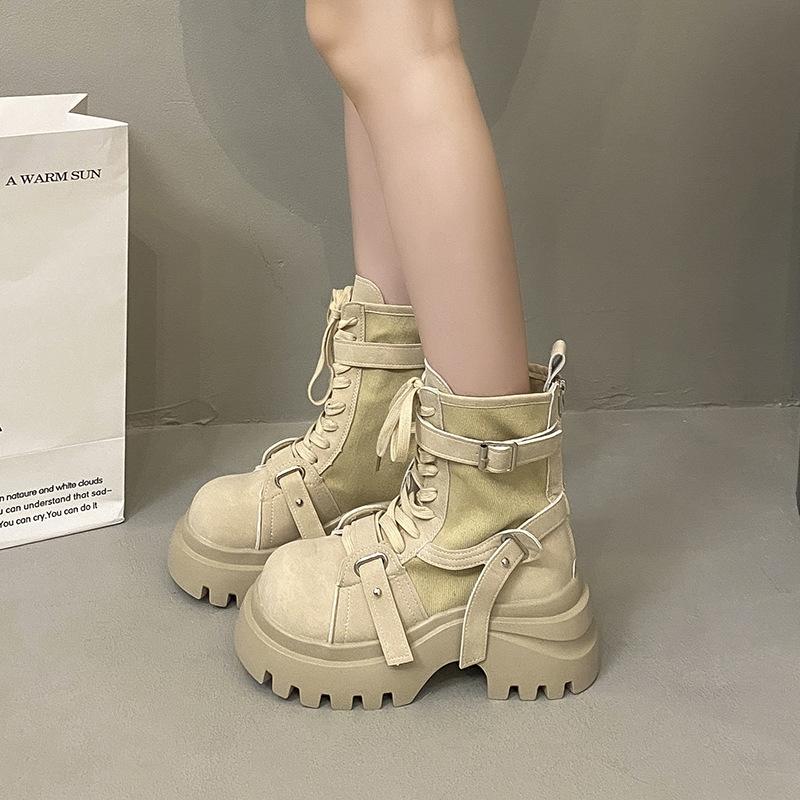 

7 см ботинки Мартина женские 2025 осень и зима новые комбинированные тканевые толстоподошвенные на платформе с ремешком повседневные ботинки Мартина 40