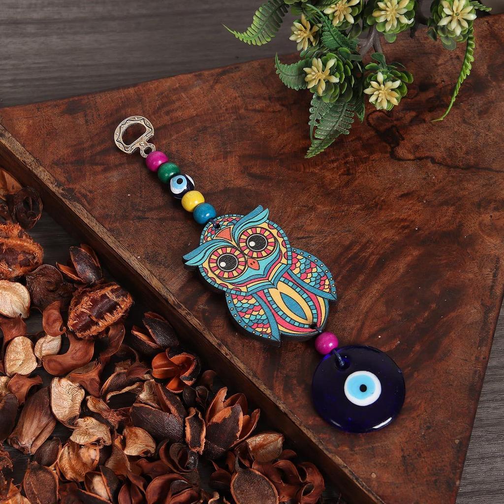 Evil Eye Hanging for Good Luck Prosperity Zodiac Success Health Wealth Office Home Decor & Car (Owl MDF & Glass) (OWLM)