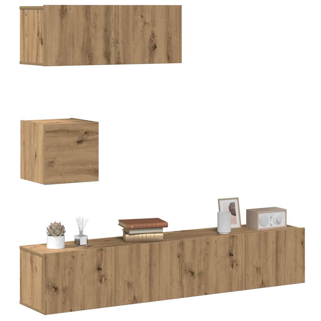 4 Piece Wall Mounted TV Cabinet Set Artisan Oak Finish Particleboard