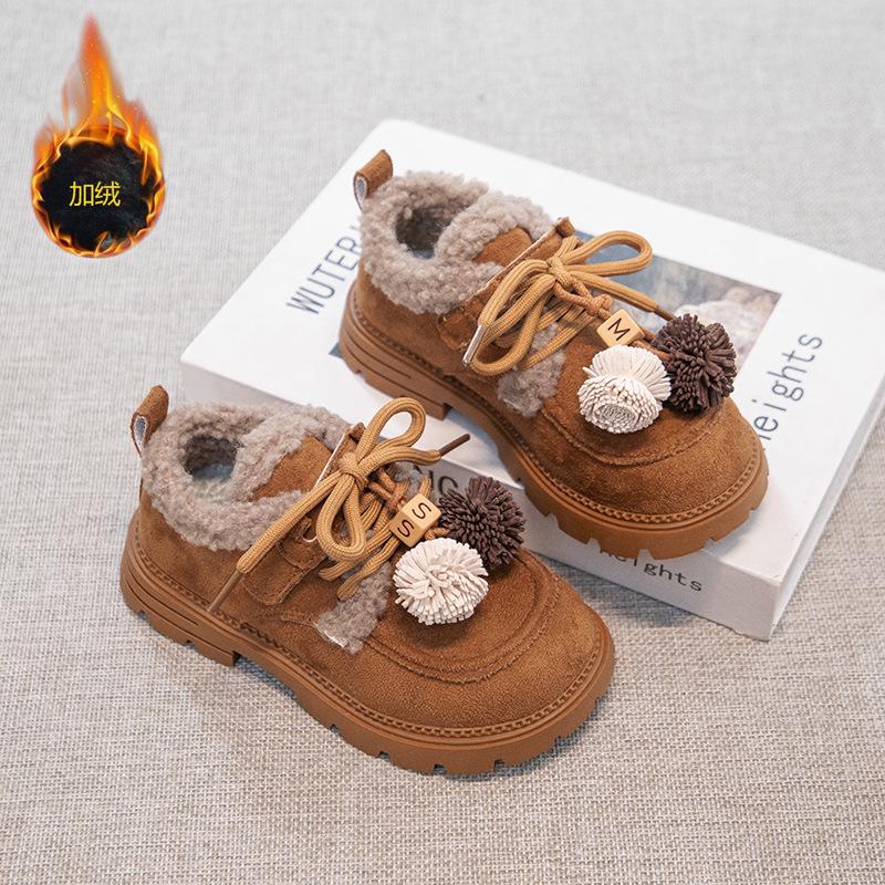 

Winter Girls Loafers with Fleece Lining Vintage Fluffy Shoes Warm Cotton Shoes for Big Kids size 37