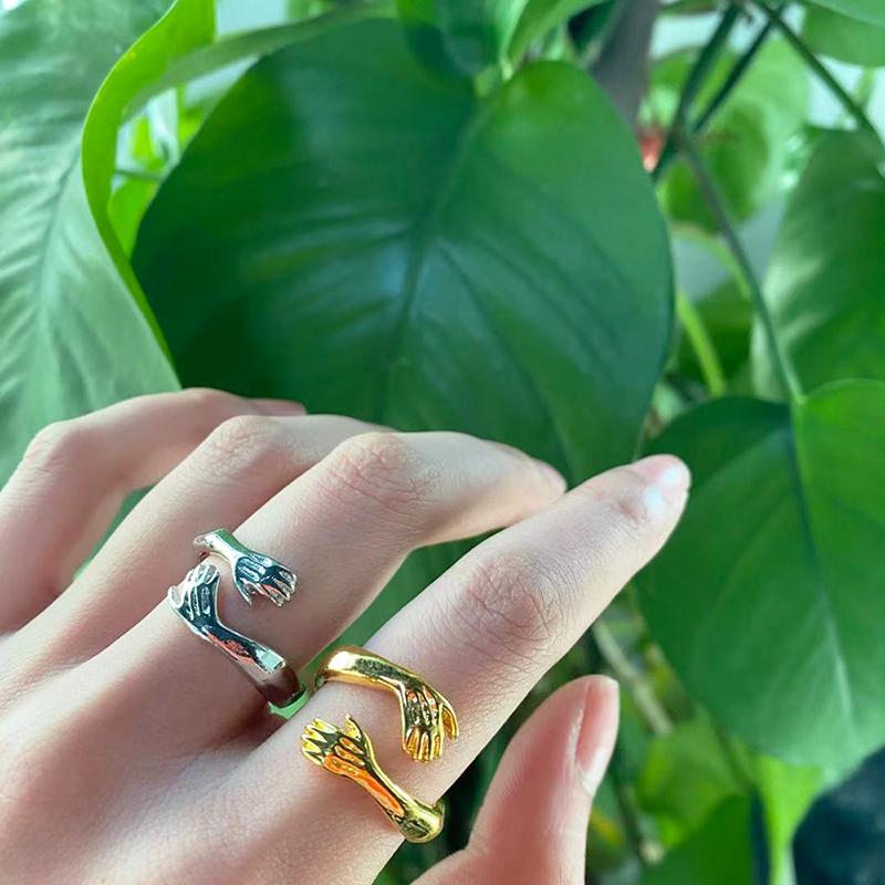 Hands Hug Shaped Couple Rings For Lovers Women Men Lady Boy Girls Valentine's Day Jewelry Gift Silver Color Adjustable Open Ring