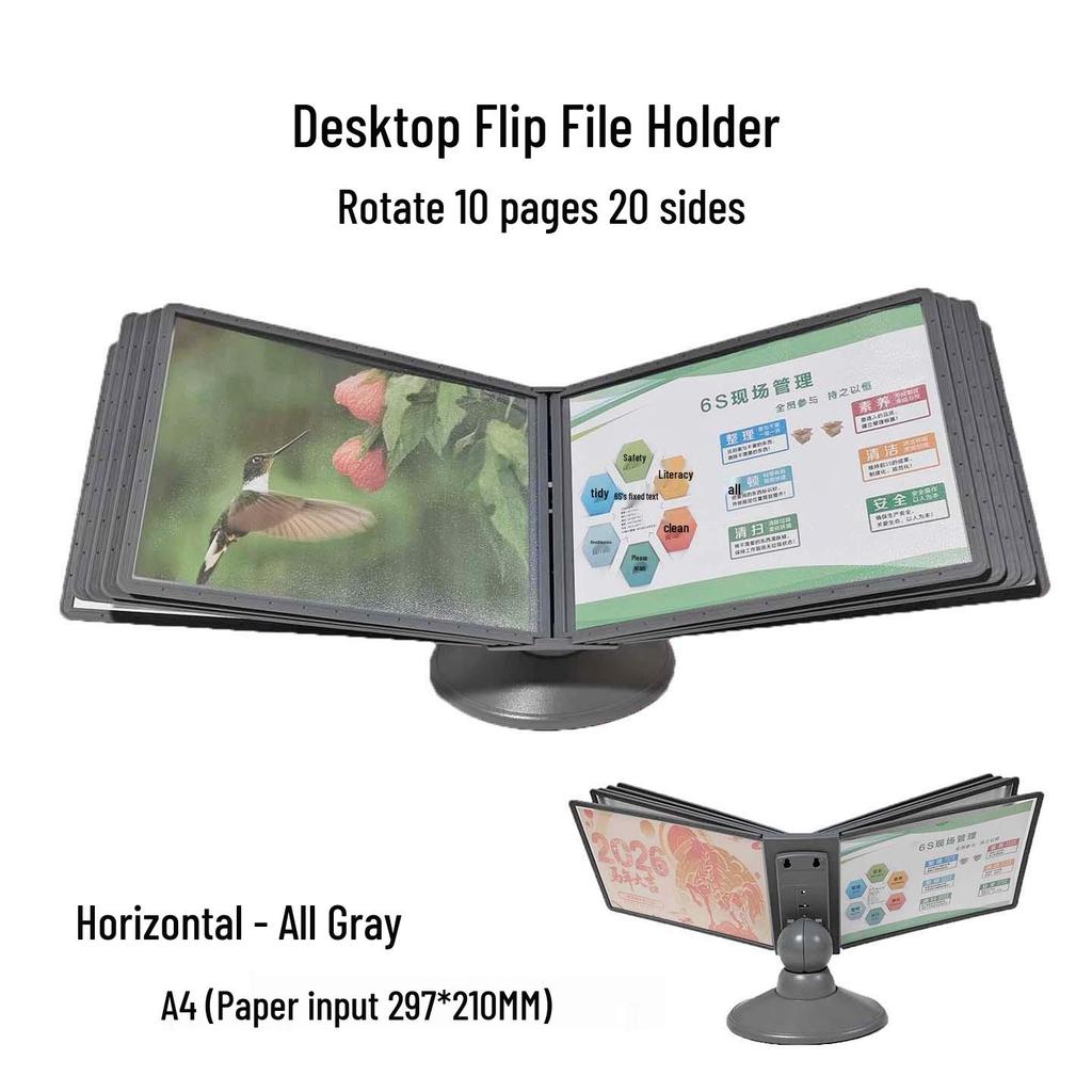 2026 A4 Horizontal Rotating File Holder: Desktop Document Rack & Flip Folder