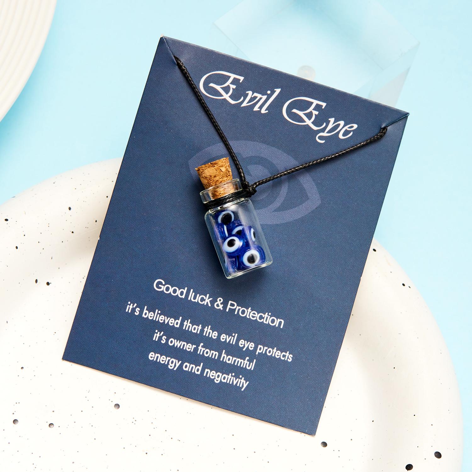 

Turkish Blue Evil Eye Wishing Bottle Pendant Necklace for Women Men Black Rope Chain Necklace Good Luck&Protection Jewelry Gift