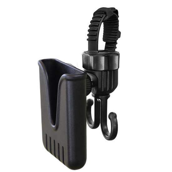 Stroller Hook Phone Stand Organizer 360 Degree Rotation Storage Hook Dual Function Stroller Phone Holder for Shopping Bags Bike Black