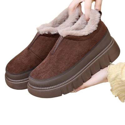 Women's Suede Winter Snow Boots Slip-On, Faux Fur Lined Warm Ankle Booties, Water-Resistant Casual Comfort Shoes Non-Slip Sole