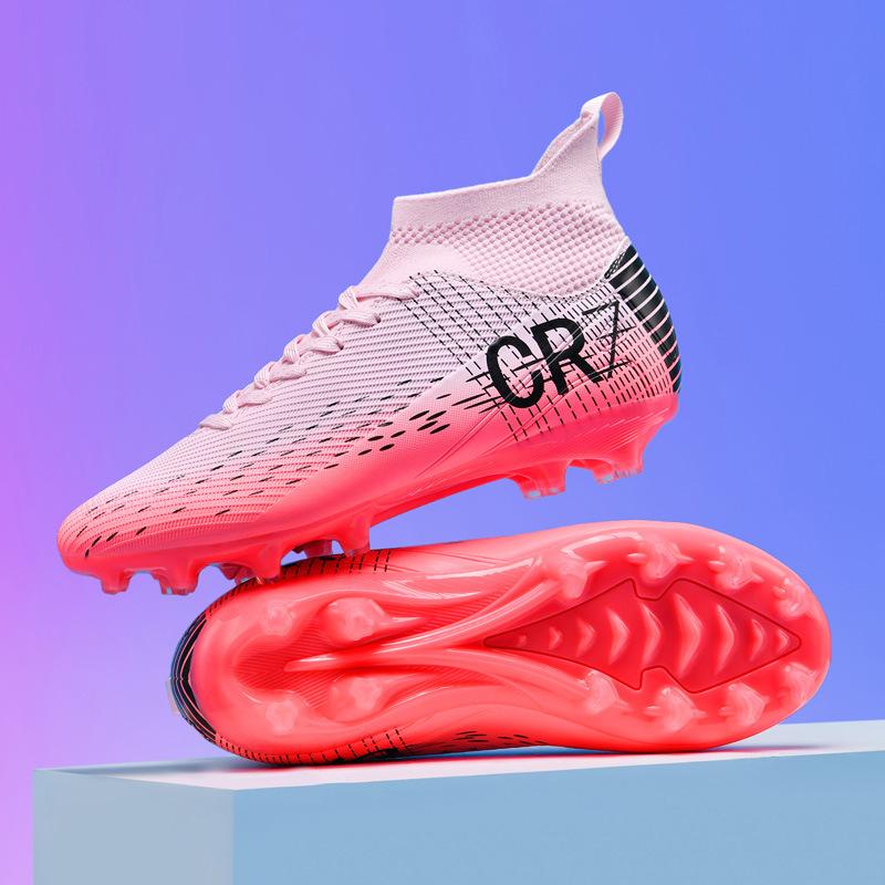 CR7 high-top football shoes tf broken nails artificial turf AG nails leather feet boys and girls students training shoes