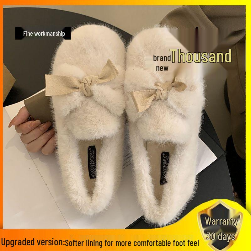 Women's Plush White Furry Fairy Shoes - Autumn/Winter Velvety Bean Style for Expecting Moms
