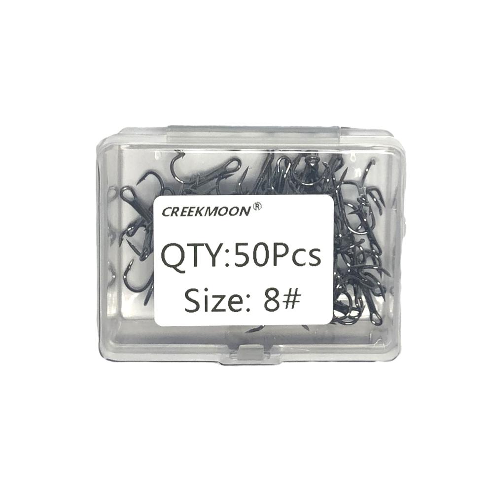 50Pcs/box Sharp Treble Fishing Hooks Set High Carbon Steel Barbed Wide Gap Round Bend Hooks for Lures/Baits Sizes 2#-14#