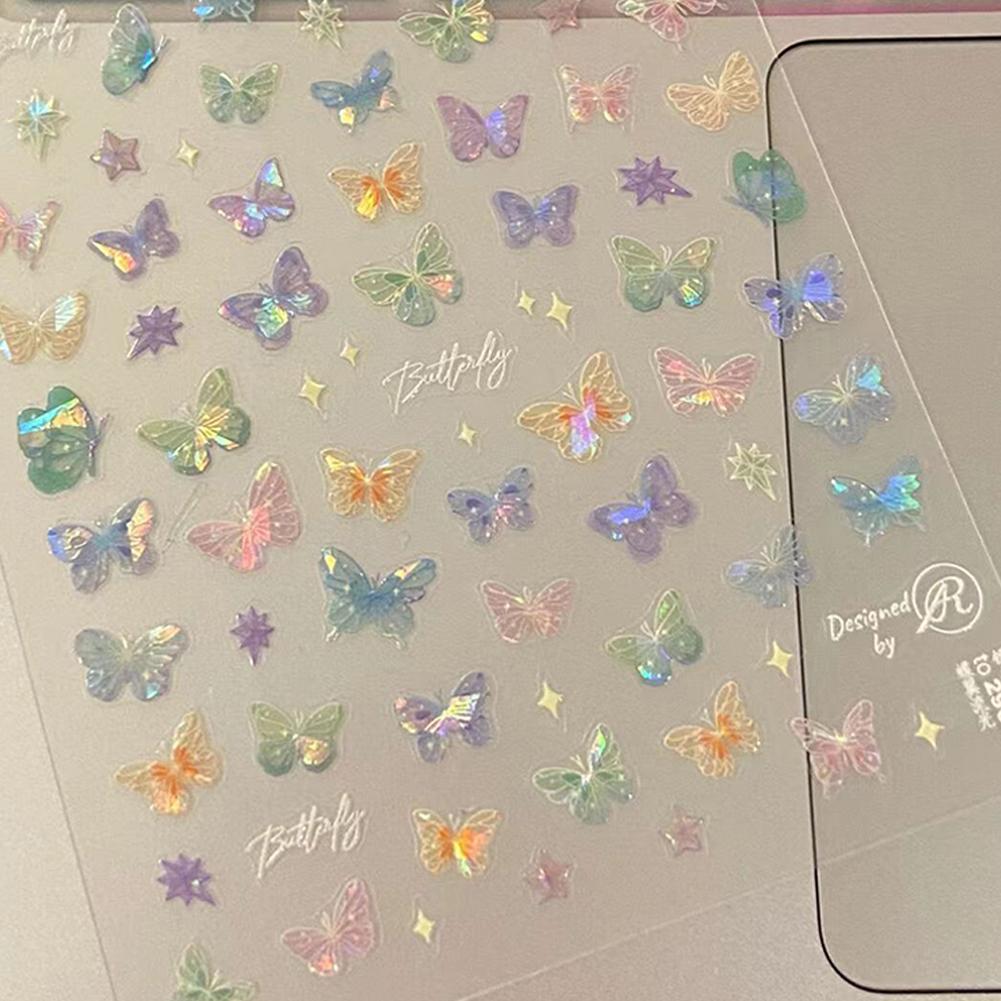 Shell Aurora Butterfly Nail Stickers Shiny Jelly Self Adhesive Sticker Butterflies Decals Nail Pattern Shiny set Nail Decoration