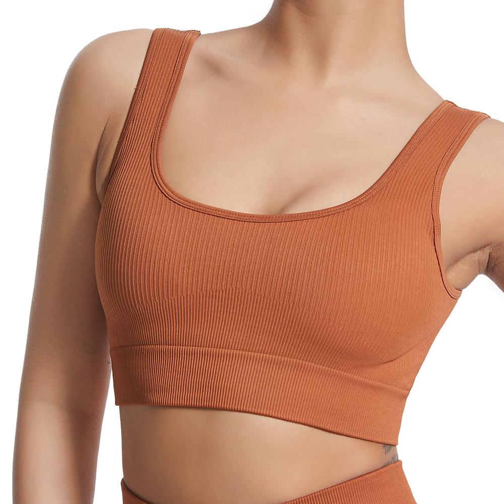 Hot-Selling Women's Seamless V-Neck Yoga Tank Top - Ribbed, High Elastic & Shockproof Sports Bra
