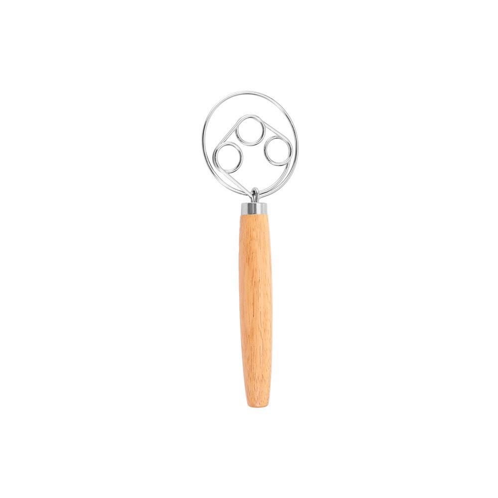 Danish Wooden-Handled Single Coil Dough Mixer: Manual Handheld Baking Tool for Flour Blending