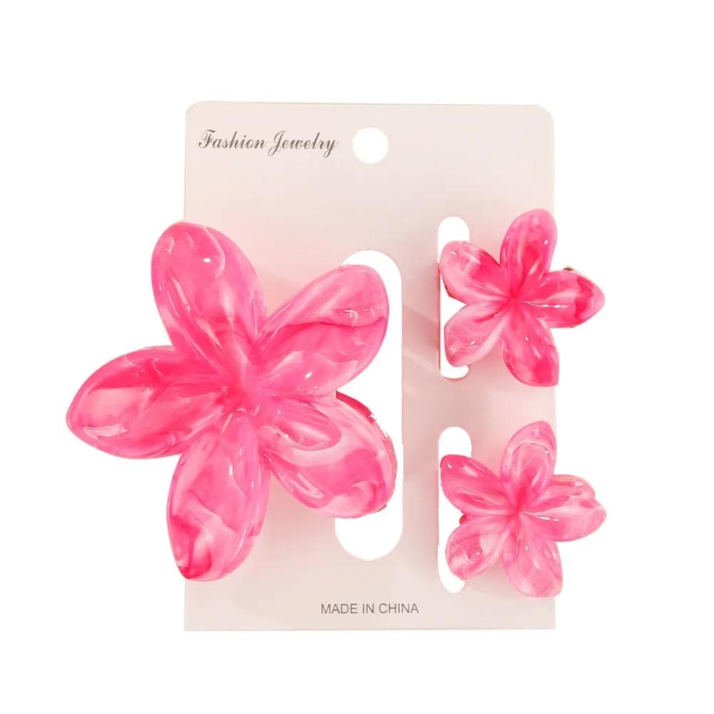 3 Pcs Hawaiian Gradient Flower Hair Claw Clip Women Fashion Large Hair Clip Girls Hairpin Barrettes Bohemia Hair Accessories