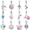 925 Silver Secret Garden Flower Butterfly Charms Pendant For Women Fit Bracelet DIY Birthday Jewelry Gift